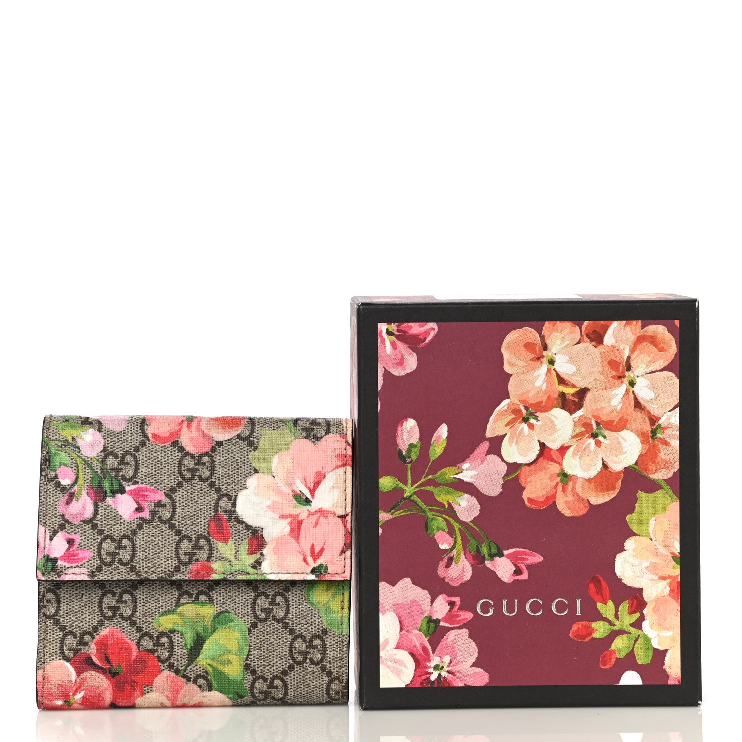 Gucci GG Supreme Monogram Blooms French Flap Wallet Beige Multicolor Dry Rose 12 of 12