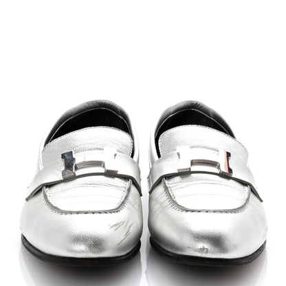Hermes Metallic Calfskin Womens Paris Loafers 37 Silver 3 of 10