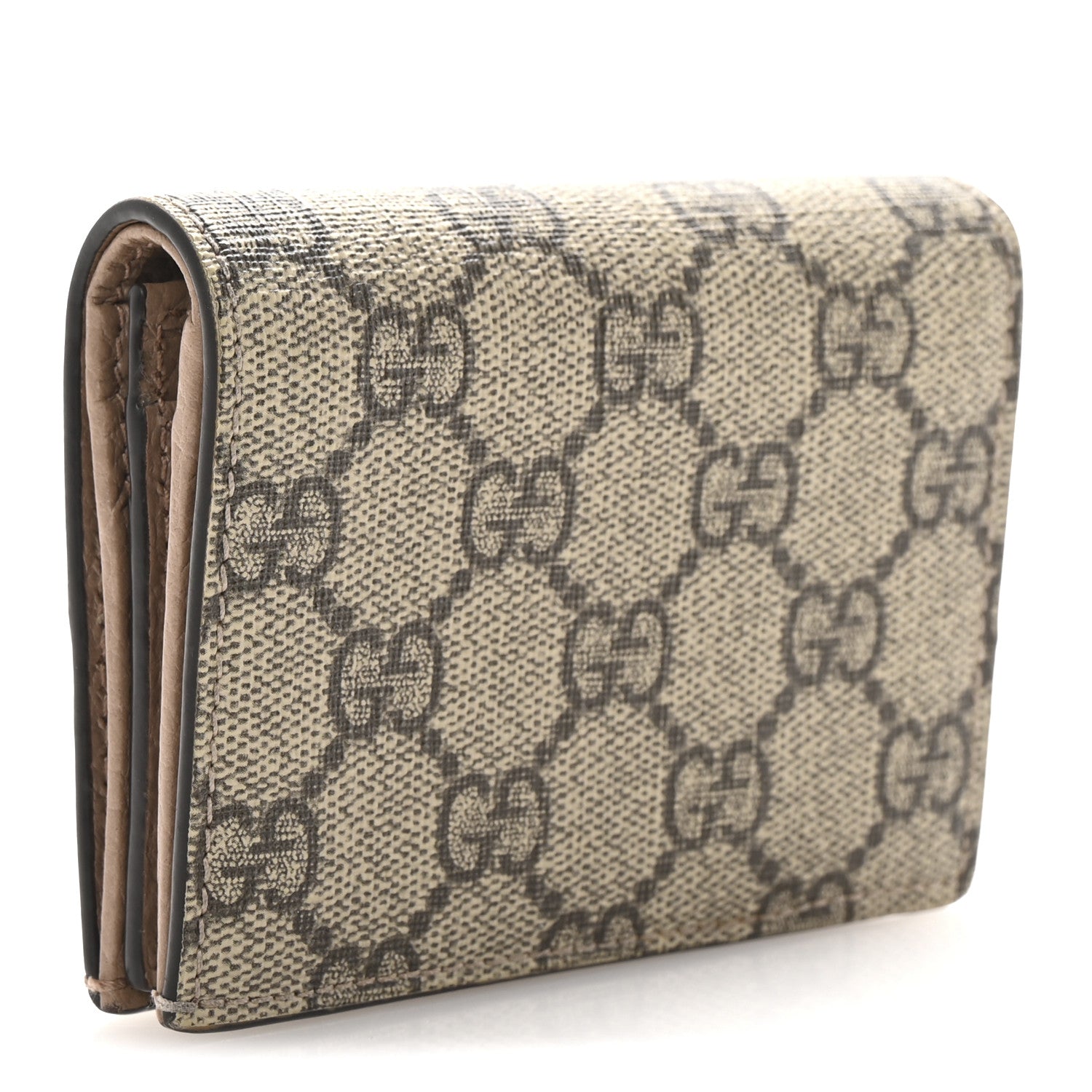 Gucci Dollar Calfskin GG Supreme Monogram GG Marmont Card Case Porcelain Rose Beige Ebony 3 of 8
