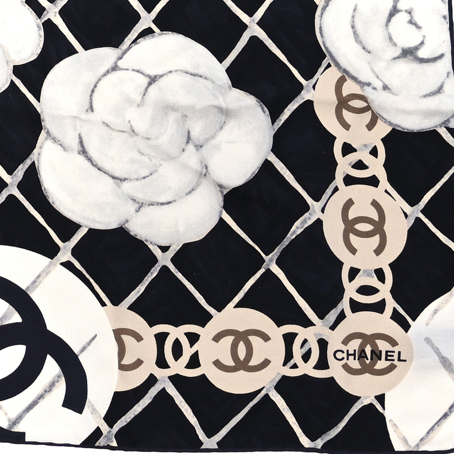 Silk Camellia CC Square Scarf Black
