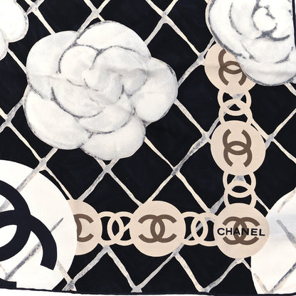 Chanel Silk Camellia CC Square Scarf Black 2 of 3