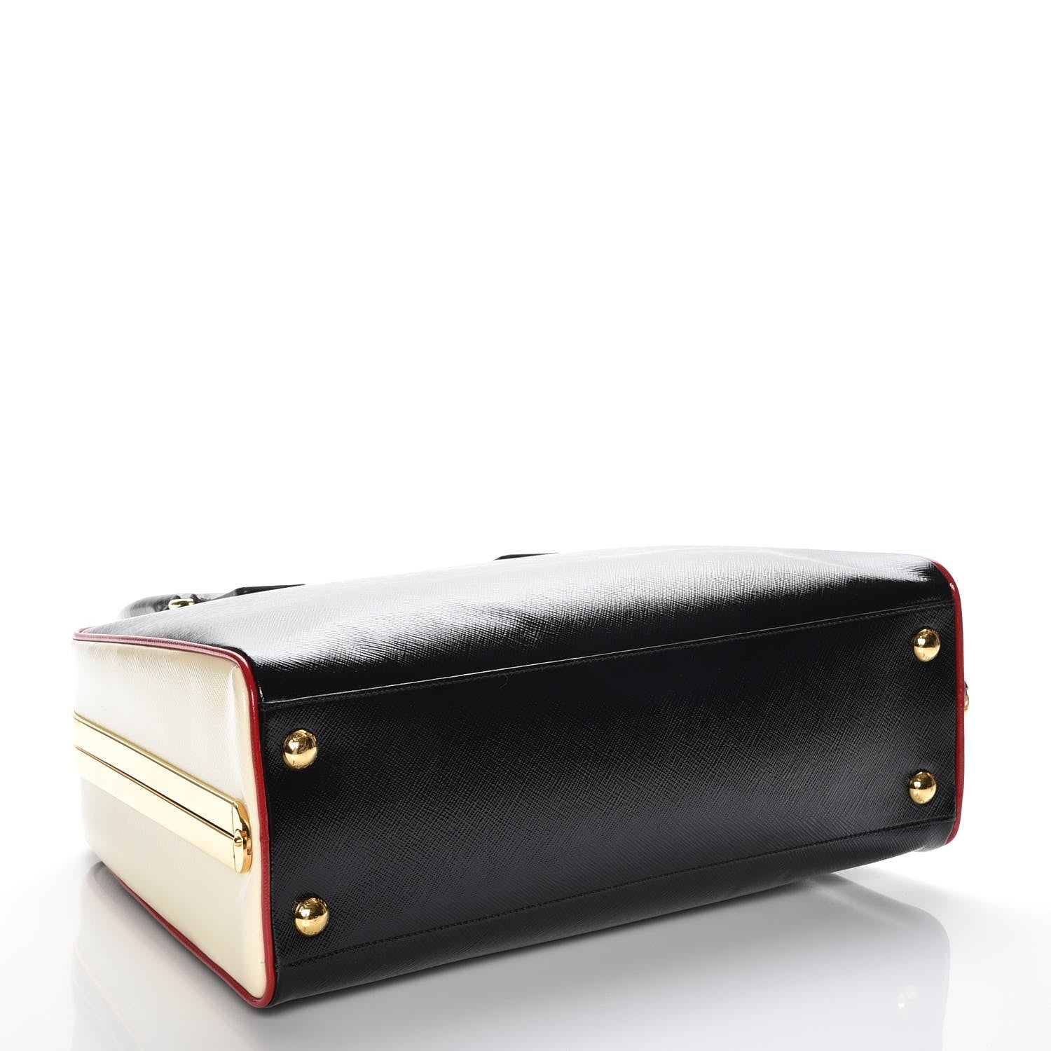 Prada Saffiano Vernice Pyramid Bag Black White Rosso 4 of 7