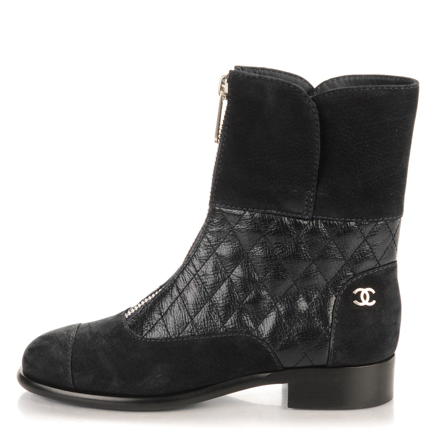Suede Goatskin Fantasy Quilted Short Boots 35.5 Navy