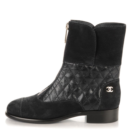 Chanel Suede Goatskin Fantasy Quilted Short Boots 35.5 Navy 1 of 8