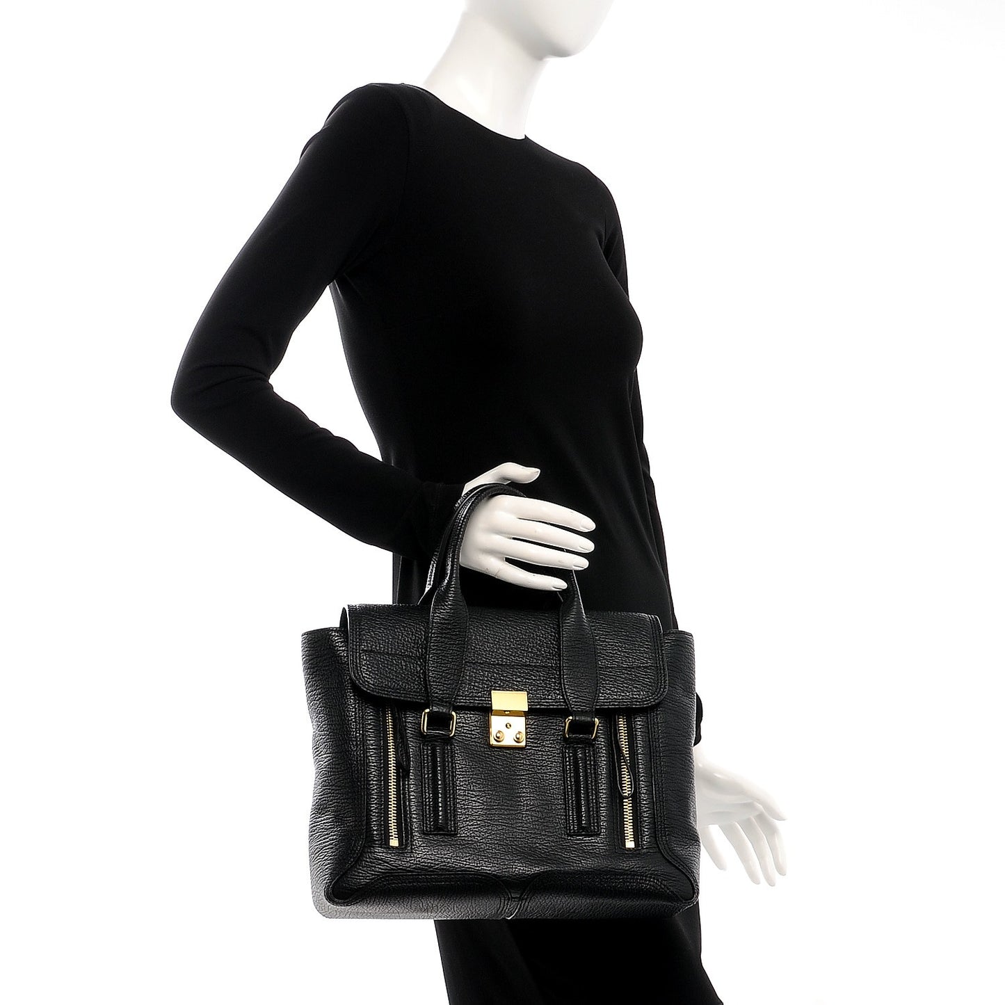 3.1 Textured Calfskin Medium Pashli Satchel Black