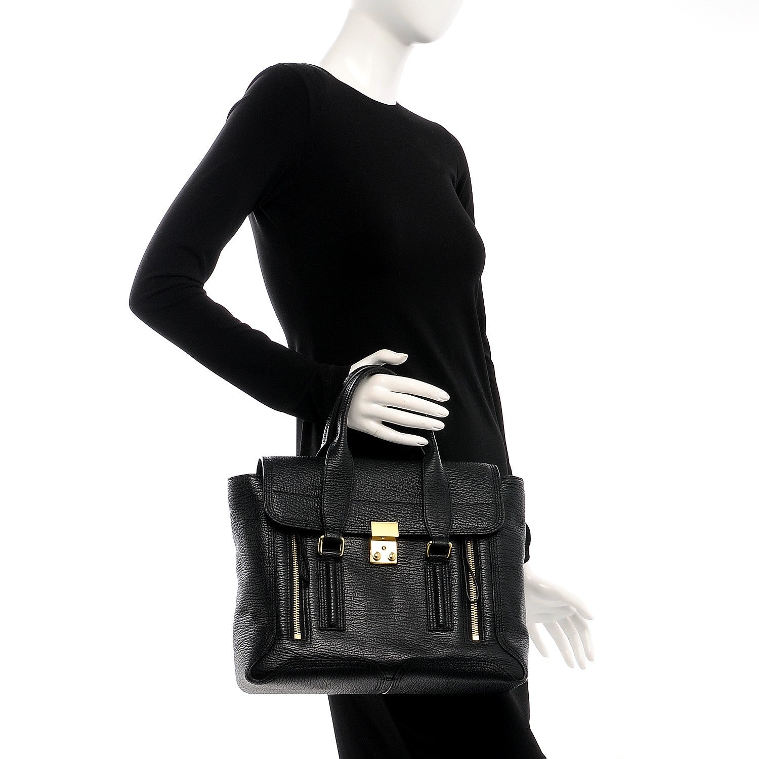 3.1 Phillip Lim 3.1 Textured Calfskin Medium Pashli Satchel Black 2 of 8