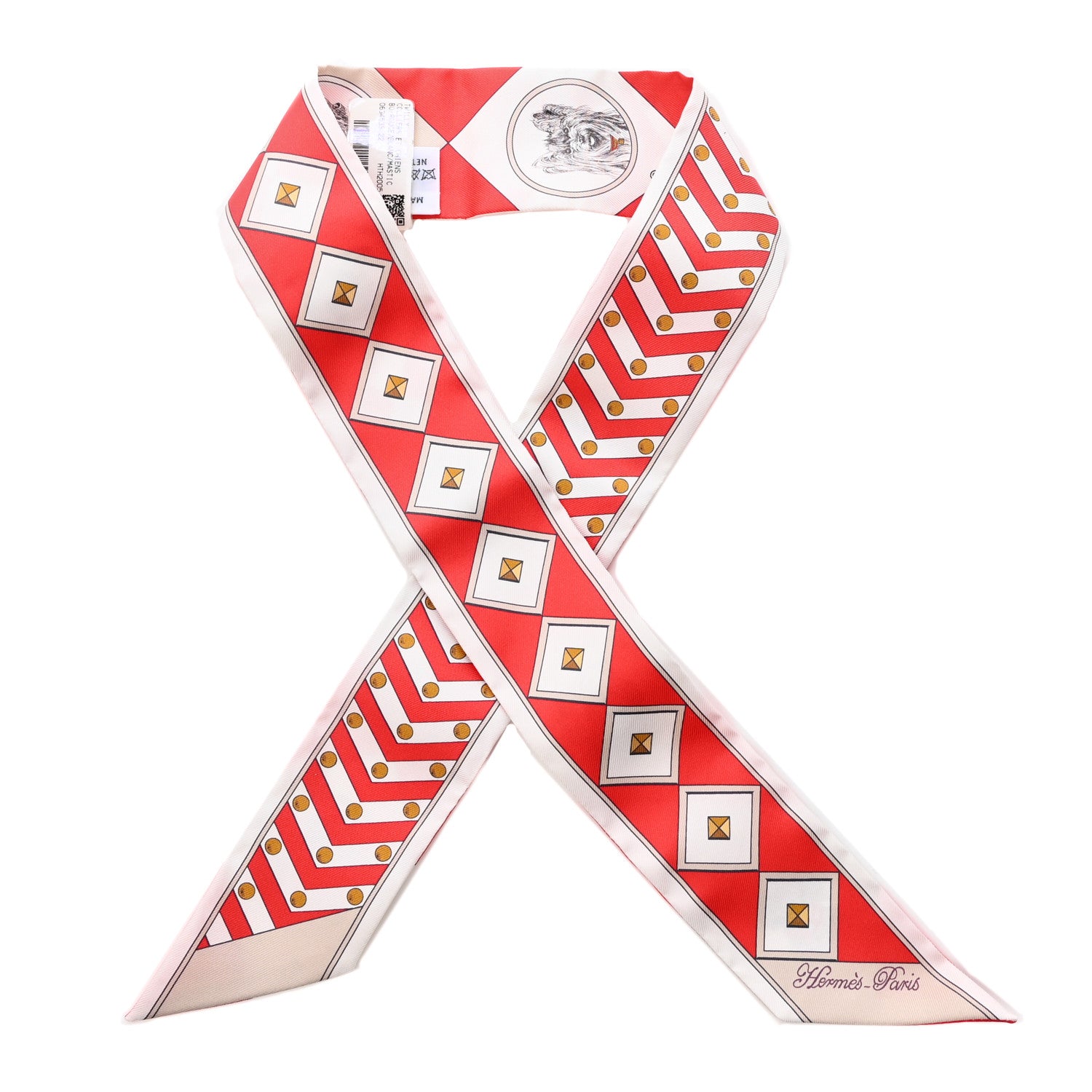 Hermes Silk Colliers et Chiens Twilly Rouge White Mastic 1 of 10