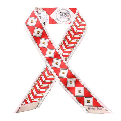Hermes Silk Colliers et Chiens Twilly Rouge White Mastic 1 of 10