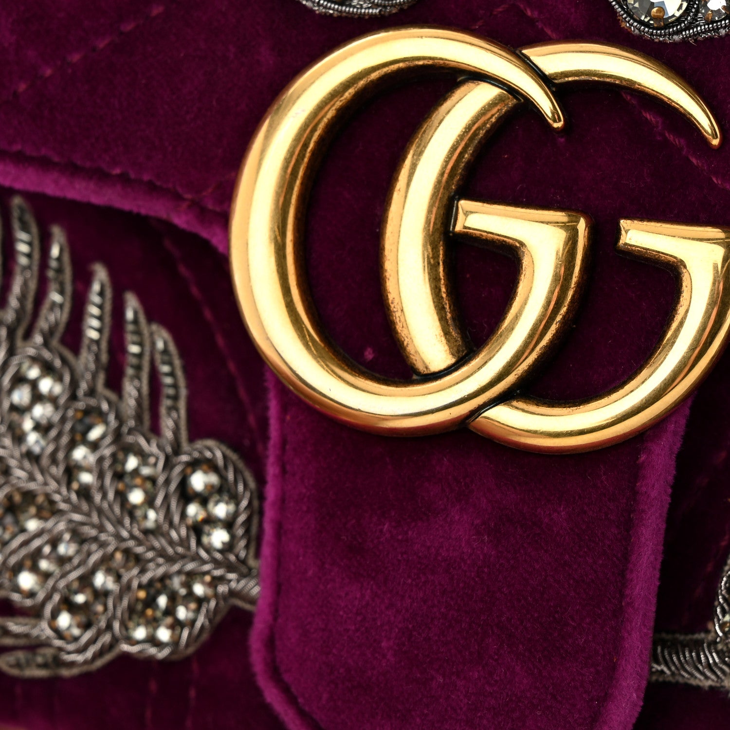 Gucci Velvet Matelasse Embroidered Mini GG Marmont Shoulder Bag Bordeaux 16 of 17