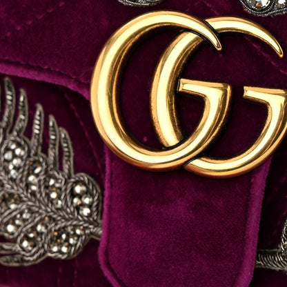 Gucci Velvet Matelasse Embroidered Mini GG Marmont Shoulder Bag Bordeaux 16 of 17