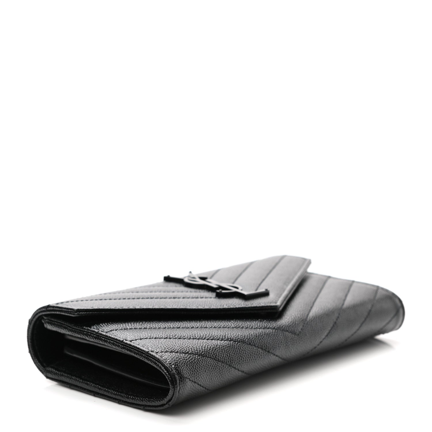 Saint Laurent Grain De Poudre Matelasse Chevron Monogram Flap Wallet Black 4 of 9