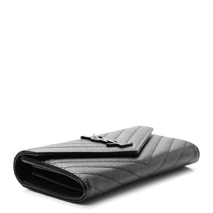 Saint Laurent Grain De Poudre Matelasse Chevron Monogram Flap Wallet Black 4 of 9