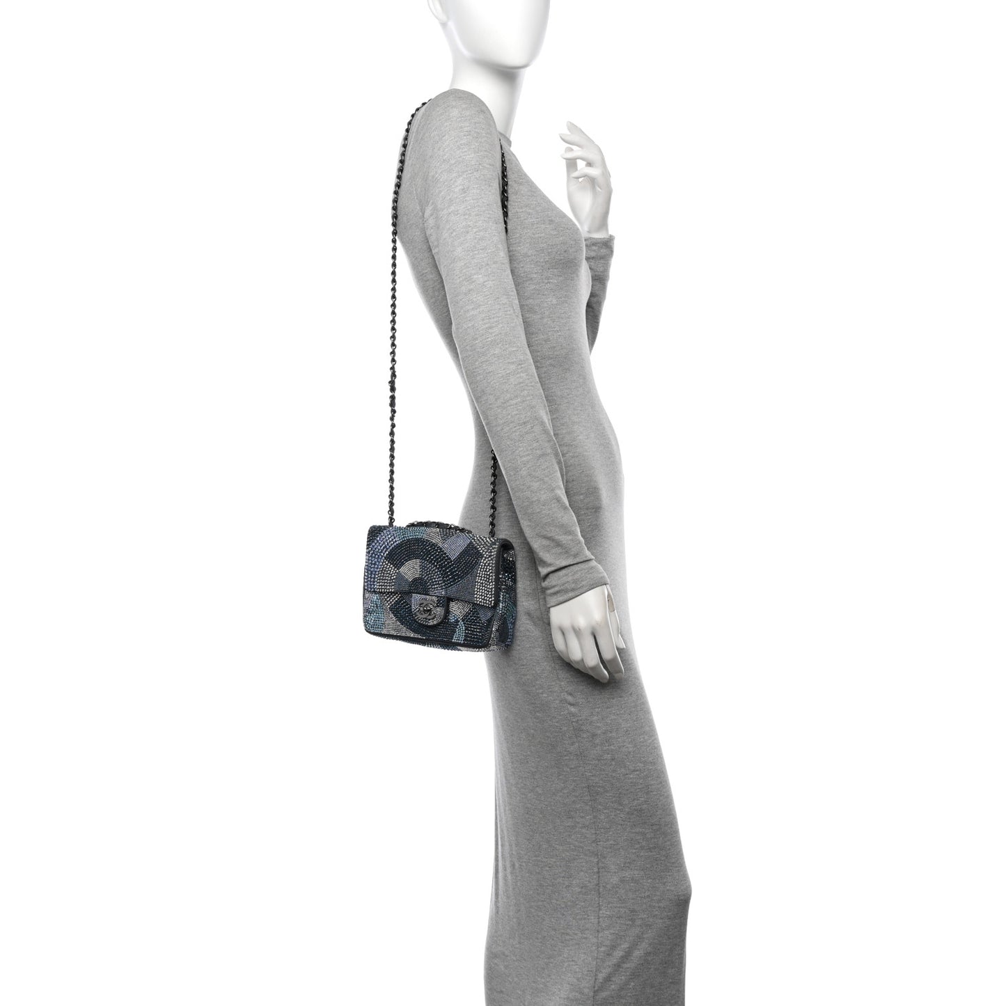 Iridescent Calfskin Strass Small Flap Blue