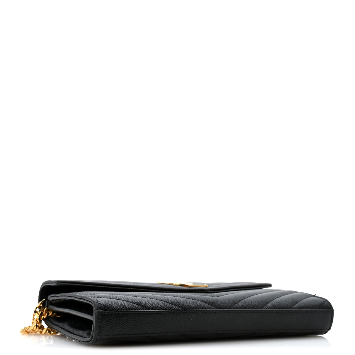Saint Laurent Grain De Poudre Matelasse Chevron Monogram Chain Wallet Black 4 of 13
