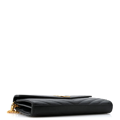 Saint Laurent Grain De Poudre Matelasse Chevron Monogram Chain Wallet Black 4 of 13
