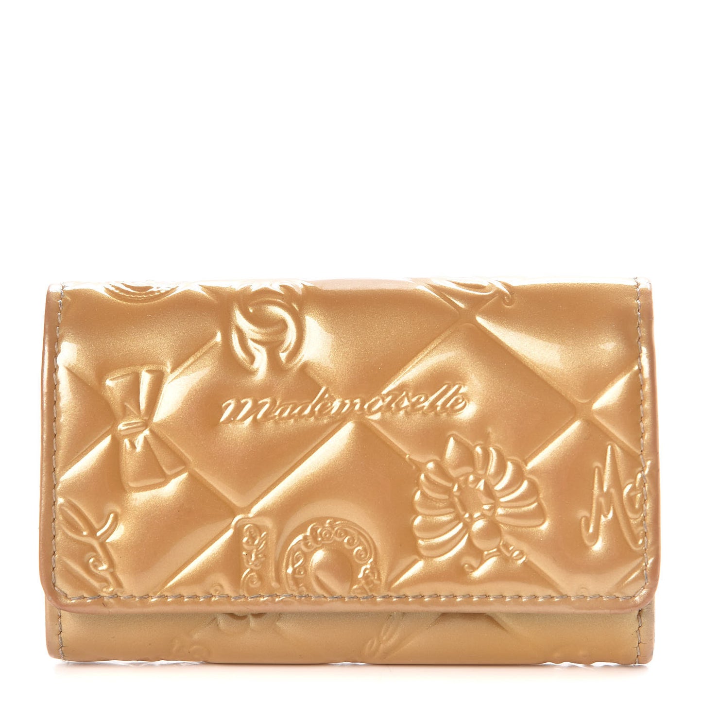 Patent Quilted Mademoiselle Precious Symbols 6 Key Holder Gold