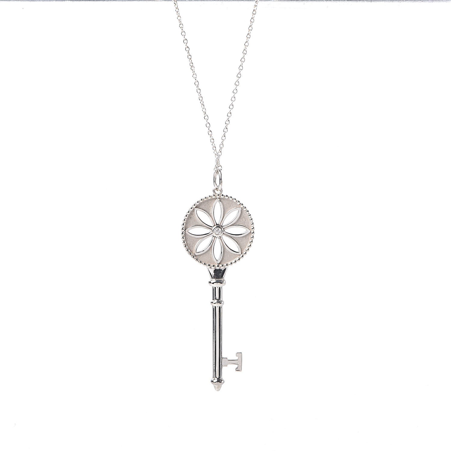 Tiffany Sterling Silver Diamond Large Daisy Key Pendant Necklace 4 of 6