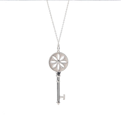 Tiffany Sterling Silver Diamond Large Daisy Key Pendant Necklace 4 of 6