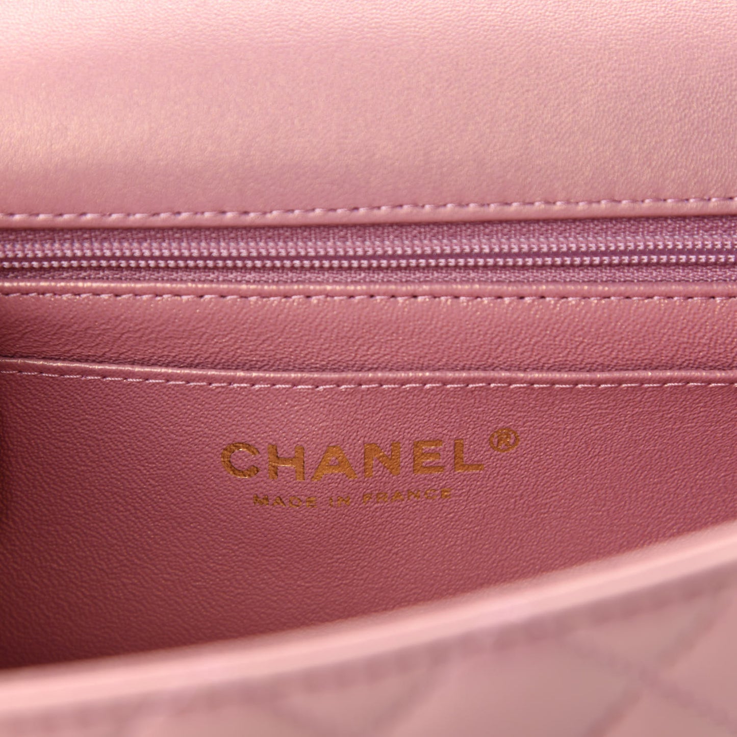 Iridescent Lambskin Quilted Mini Top Handle Rectangular Flap Pink