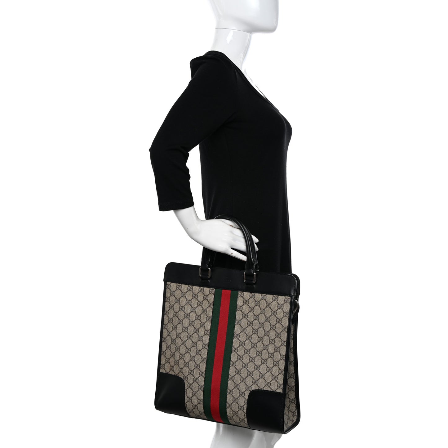 GG Supreme Monogram Vintage Web Large Tote Bag Black