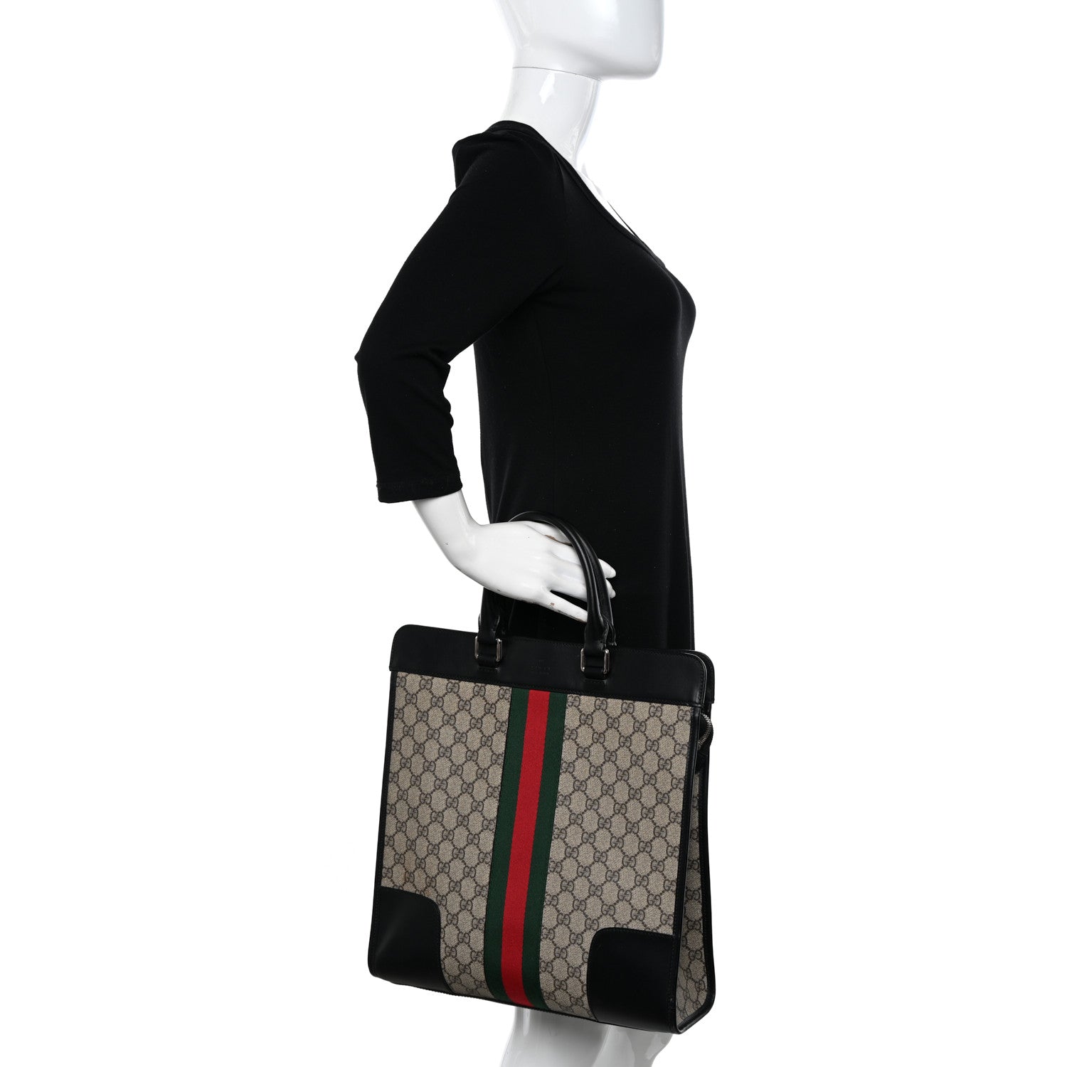 Gucci GG Supreme Monogram Vintage Web Large Tote Bag Black 2 of 12