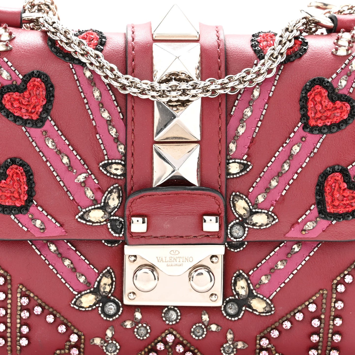 Vitello Crystal Loveblade Embellished Mini Glam Lock Rockstud Flap Rubino
