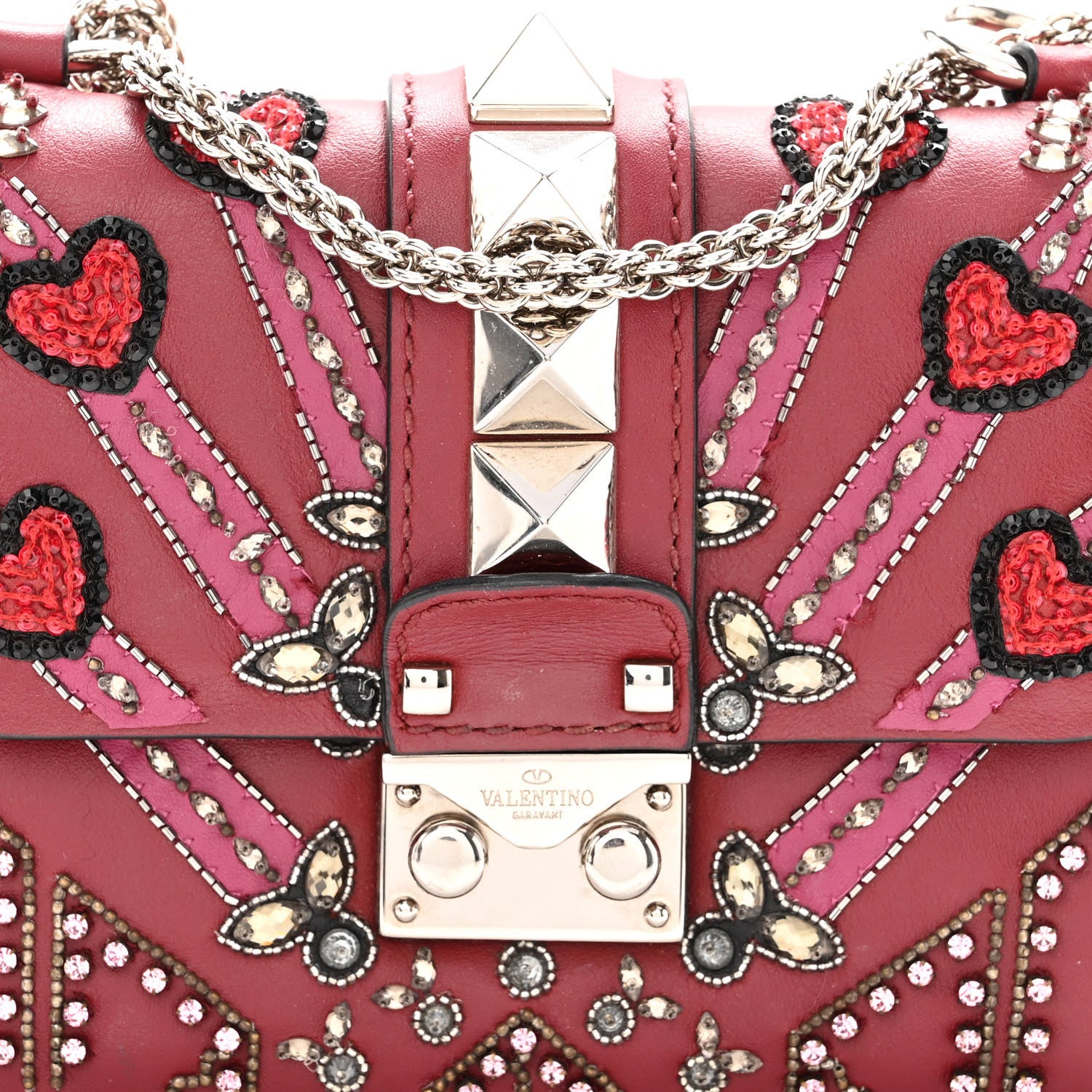 Valentino Garavani Vitello Crystal Loveblade Embellished Mini Glam Lock Rockstud Flap Rubino 7 of 14