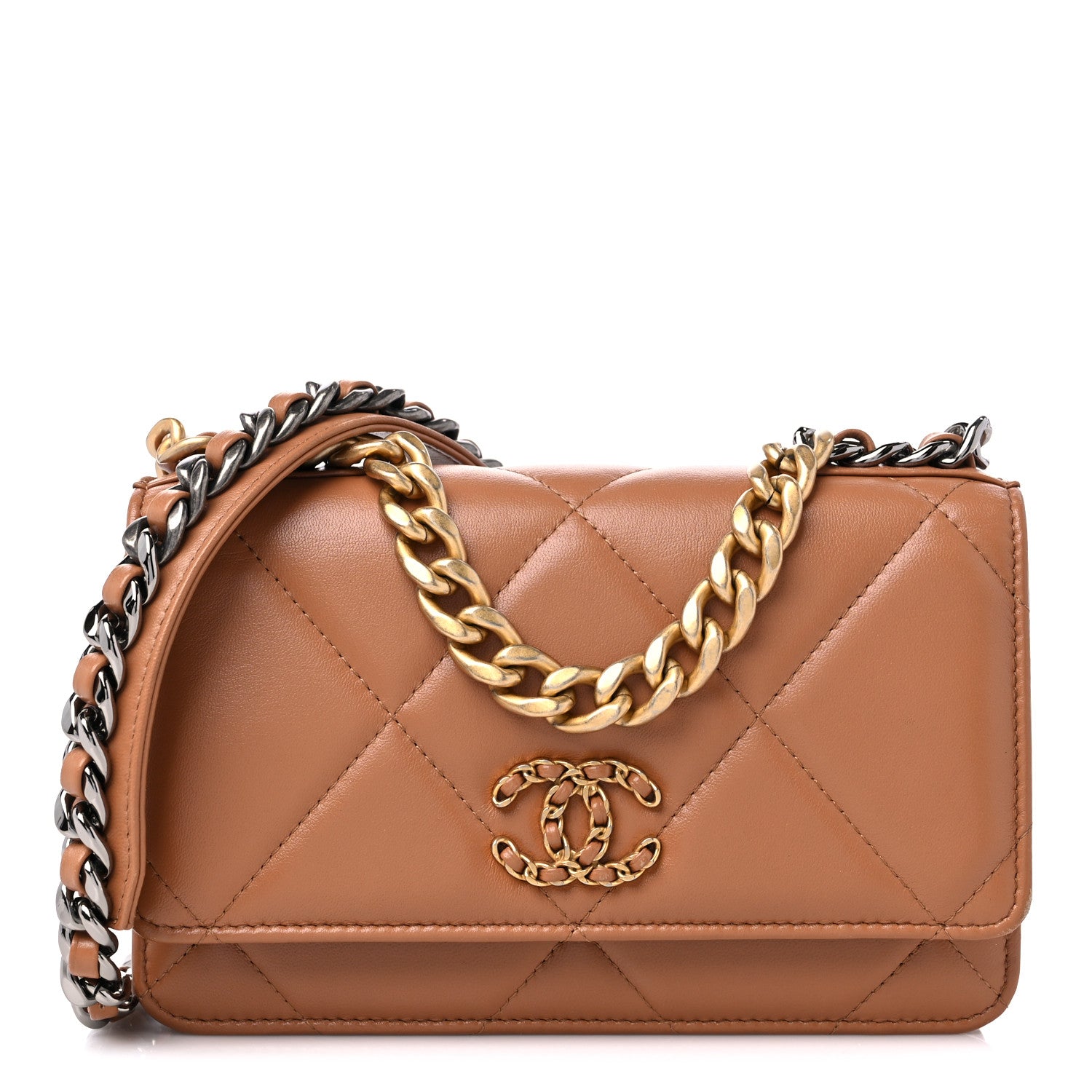 Chanel Lambskin Quilted Chanel 19 Wallet On Chain WOC Brown 1 of 12