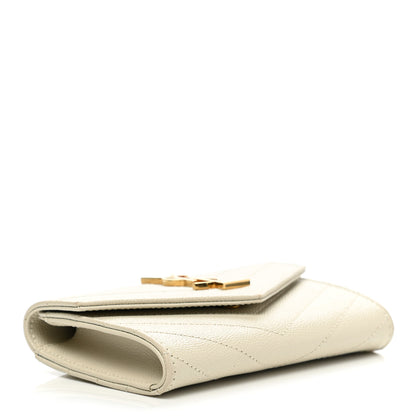 Saint Laurent Grain De Poudre Matelasse Chevron Small Monogram Envelope Wallet Crema Soft 4 of 10