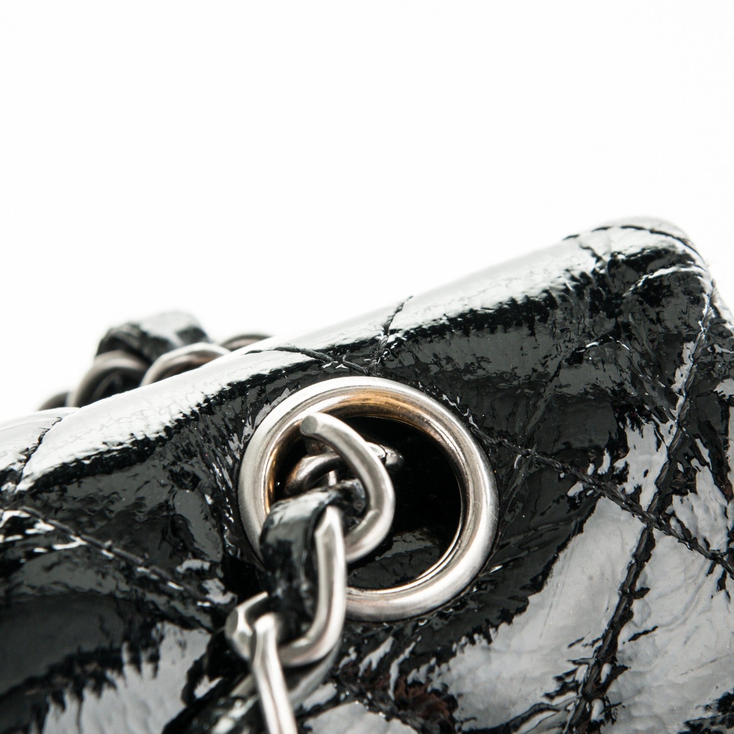 Chanel Distressed Patent Quilted Medium Double Flap Black 11 of 12