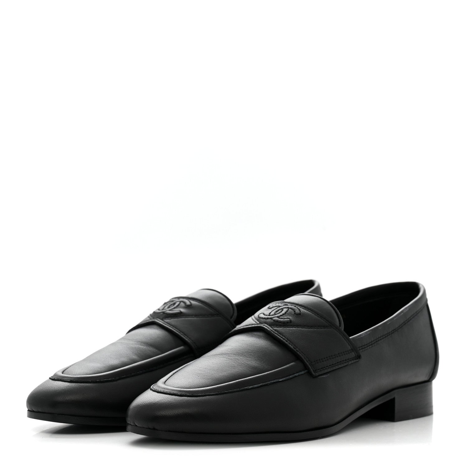 Chanel Lambskin Womens Stitched CC Loafers 35 Black 4 of 11