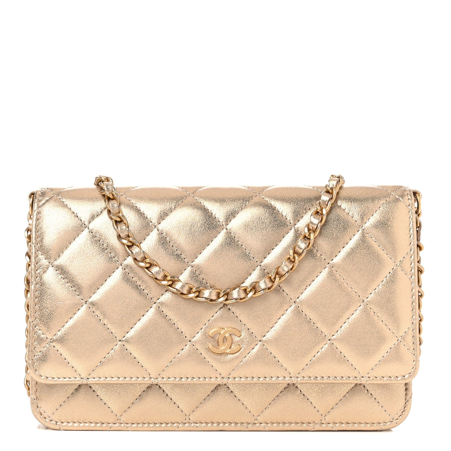Chanel Metallic Lambskin Quilted Wallet On Chain WOC Gold 1 of 10