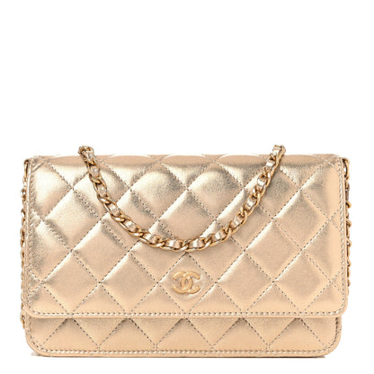 Chanel Metallic Lambskin Quilted Wallet On Chain WOC Gold 1 of 10