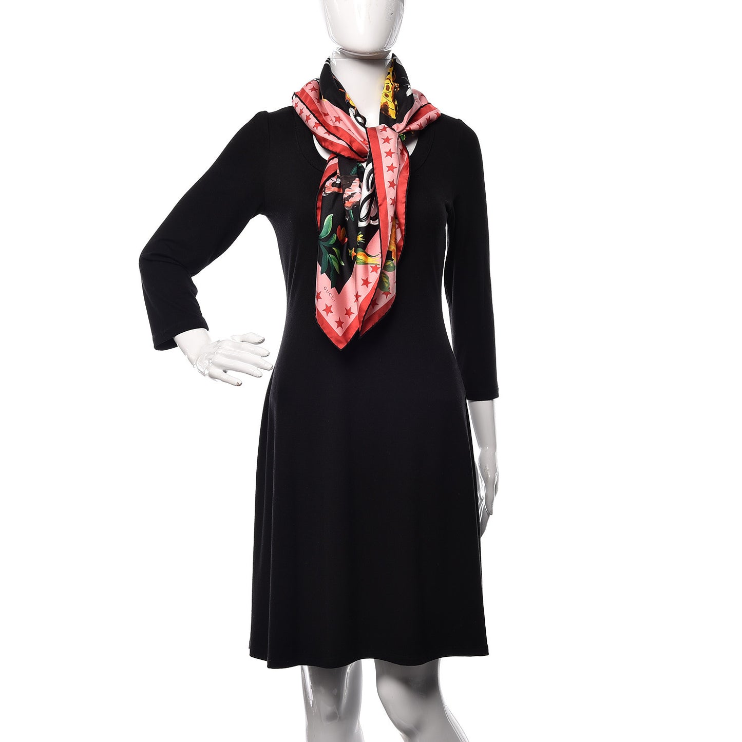 Silk Twill Jakam Square Scarf Black Pink