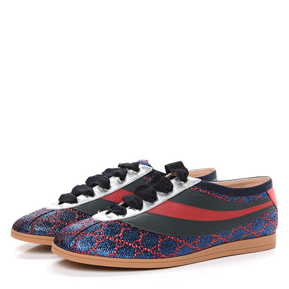 Gucci Lurex Calfskin Web GG Monogram Mens Falacer Sneakers 8.5 Iridescent Blue Iridescent Red Silver 3 of 10