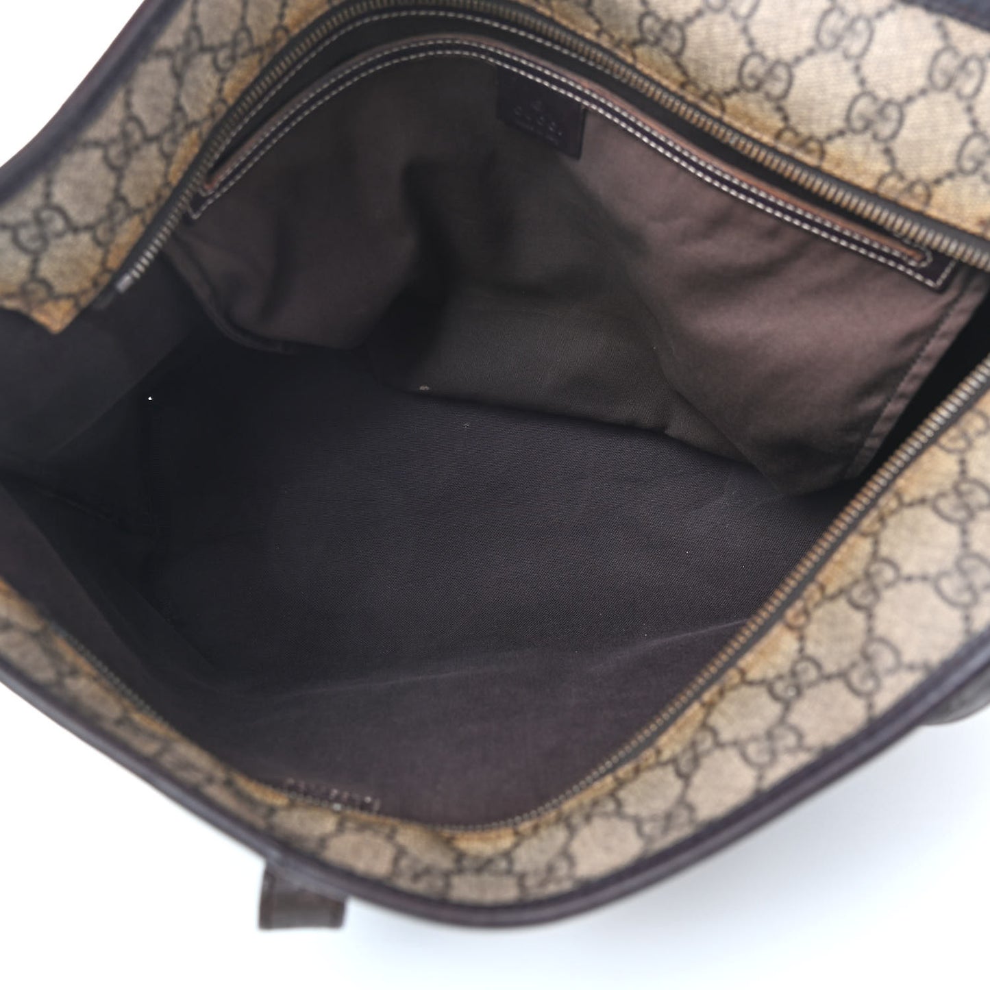 GG Supreme Monogram Medium Zippered Shopping Tote Dark Brown