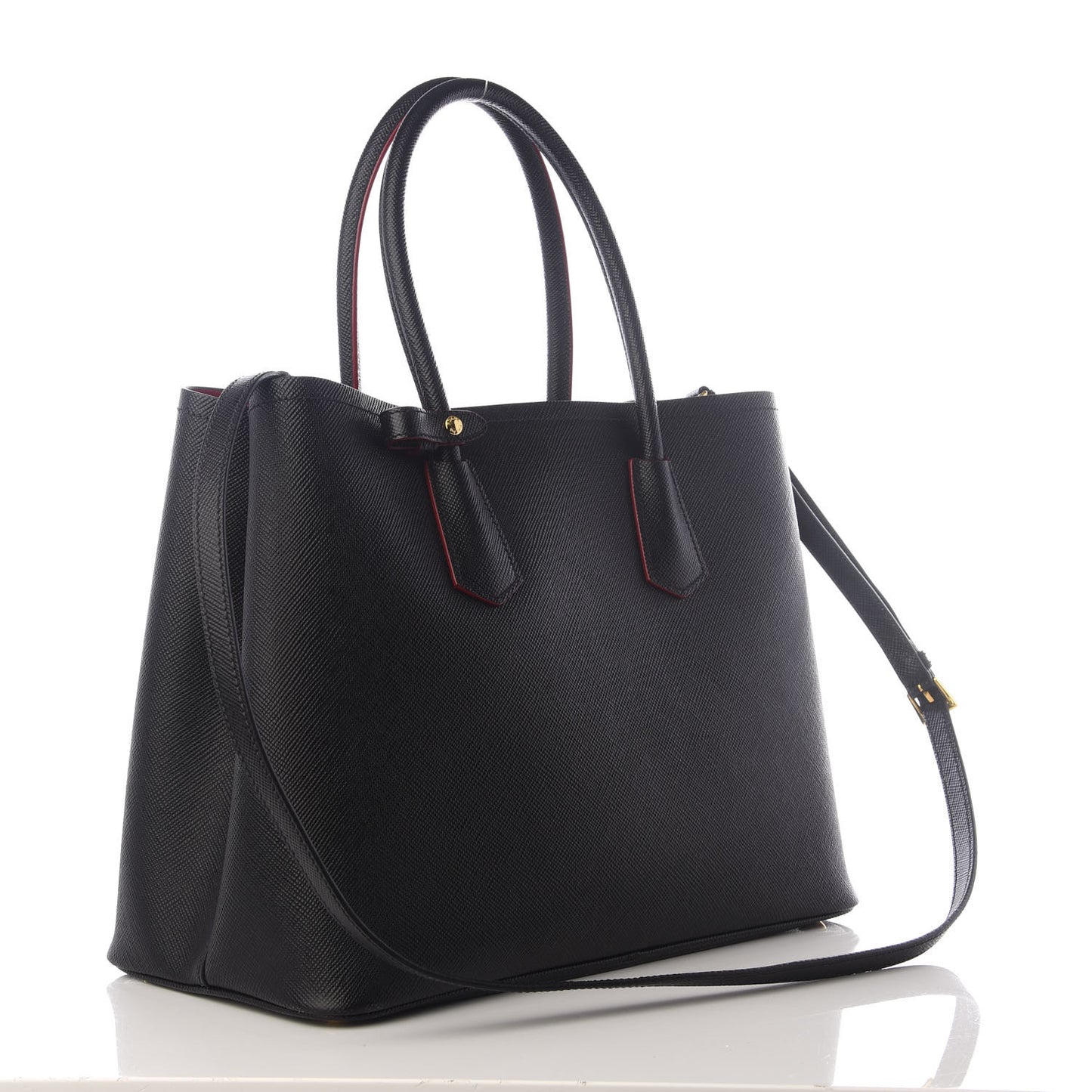 Saffiano Cuir Large Double Bag Black Fuoco