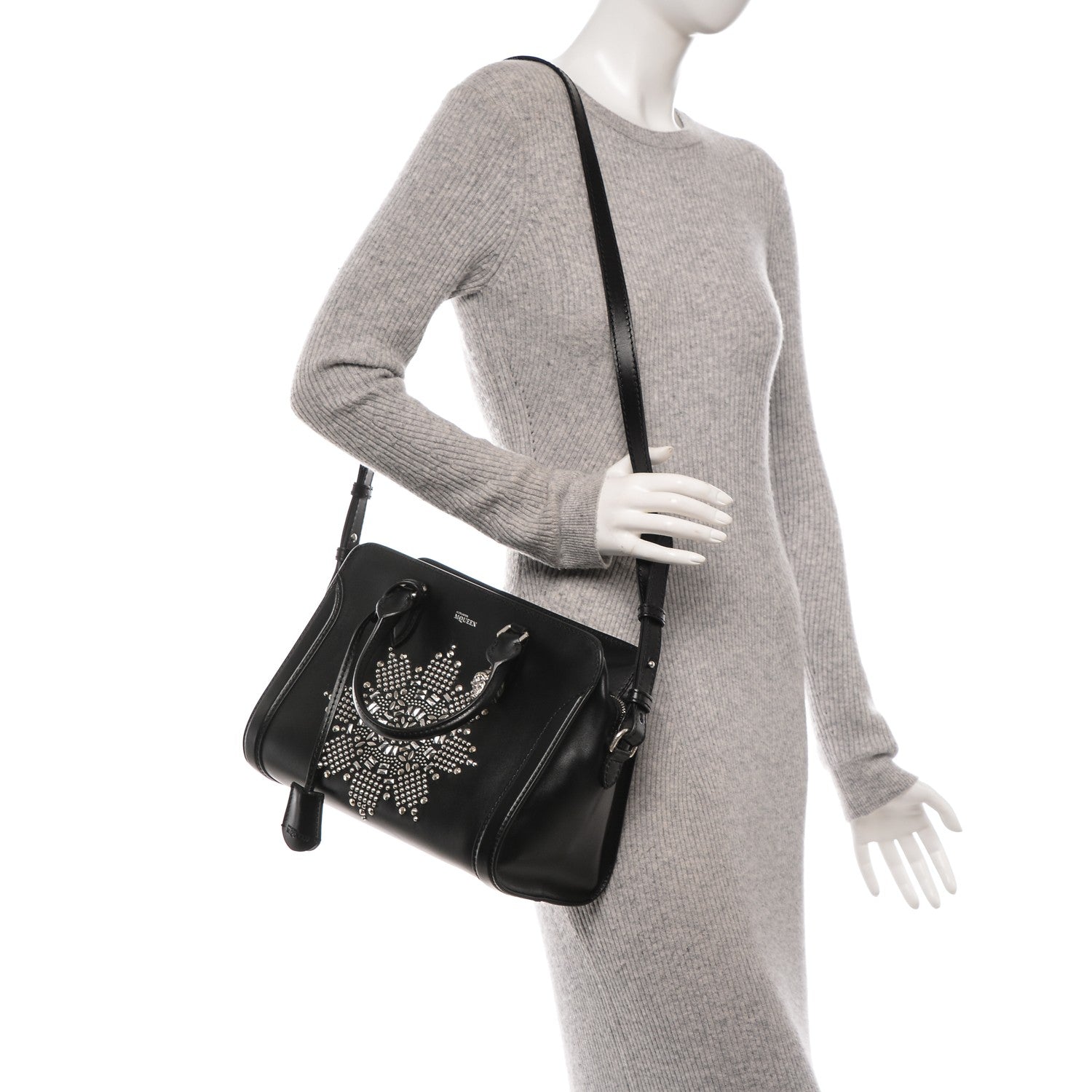 Alexander McQueen Smooth Calfskin Small Star Studded Skull Padlock Zip Around Tote Black 2 of 7