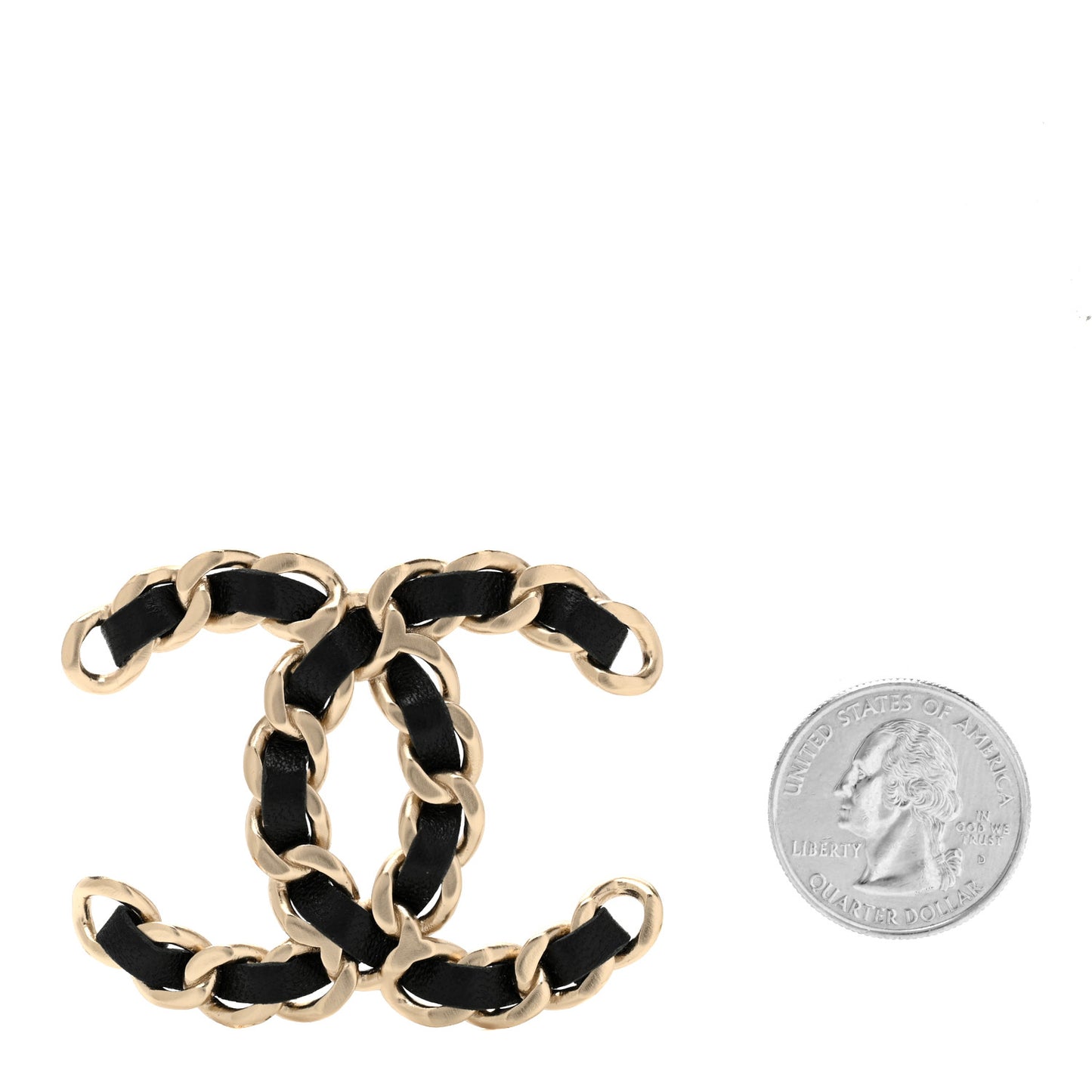 Lambskin Chain CC Brooch Black Gold