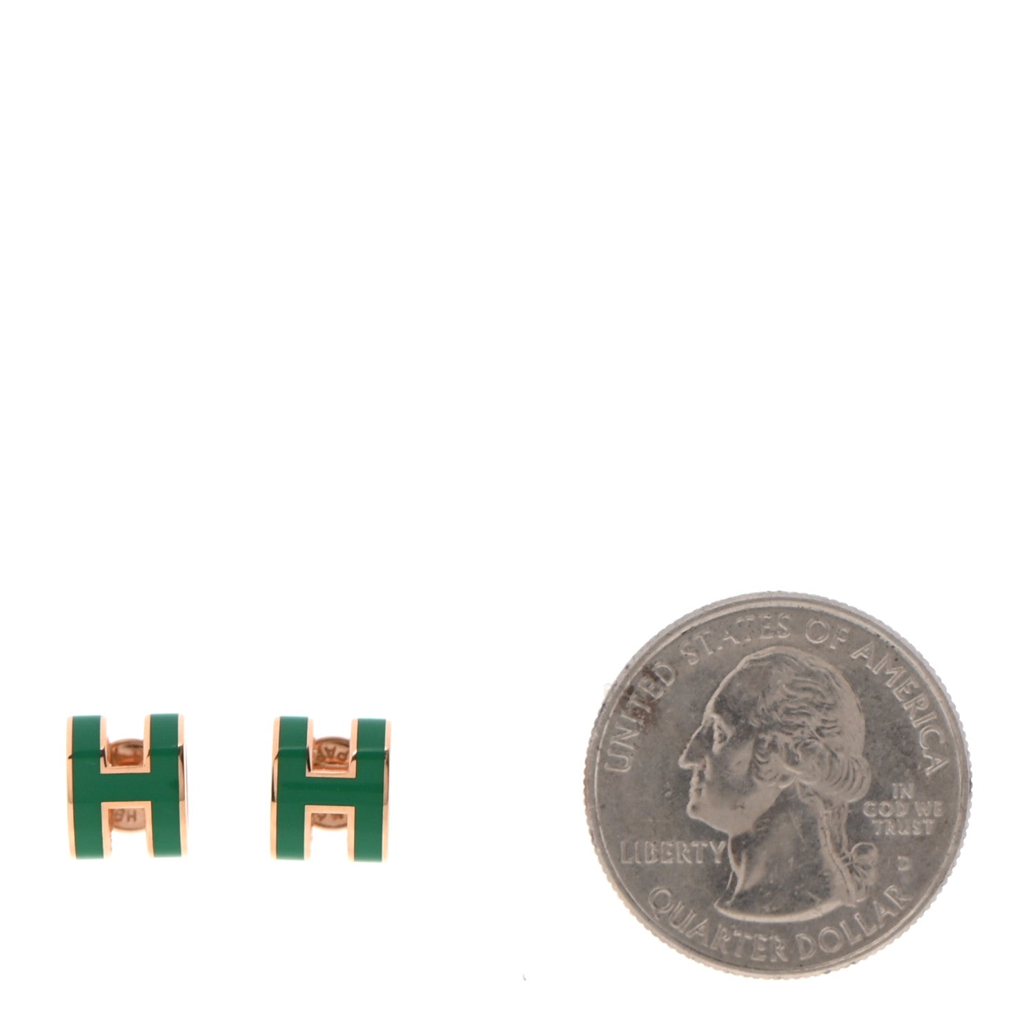 Hermes Rose Gold Lacquered Mini Pop H Earrings Malachite 2 of 4