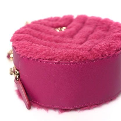 Chanel Shearling Chevron Quilted Round Clutch With Chain Pink 9 of 10