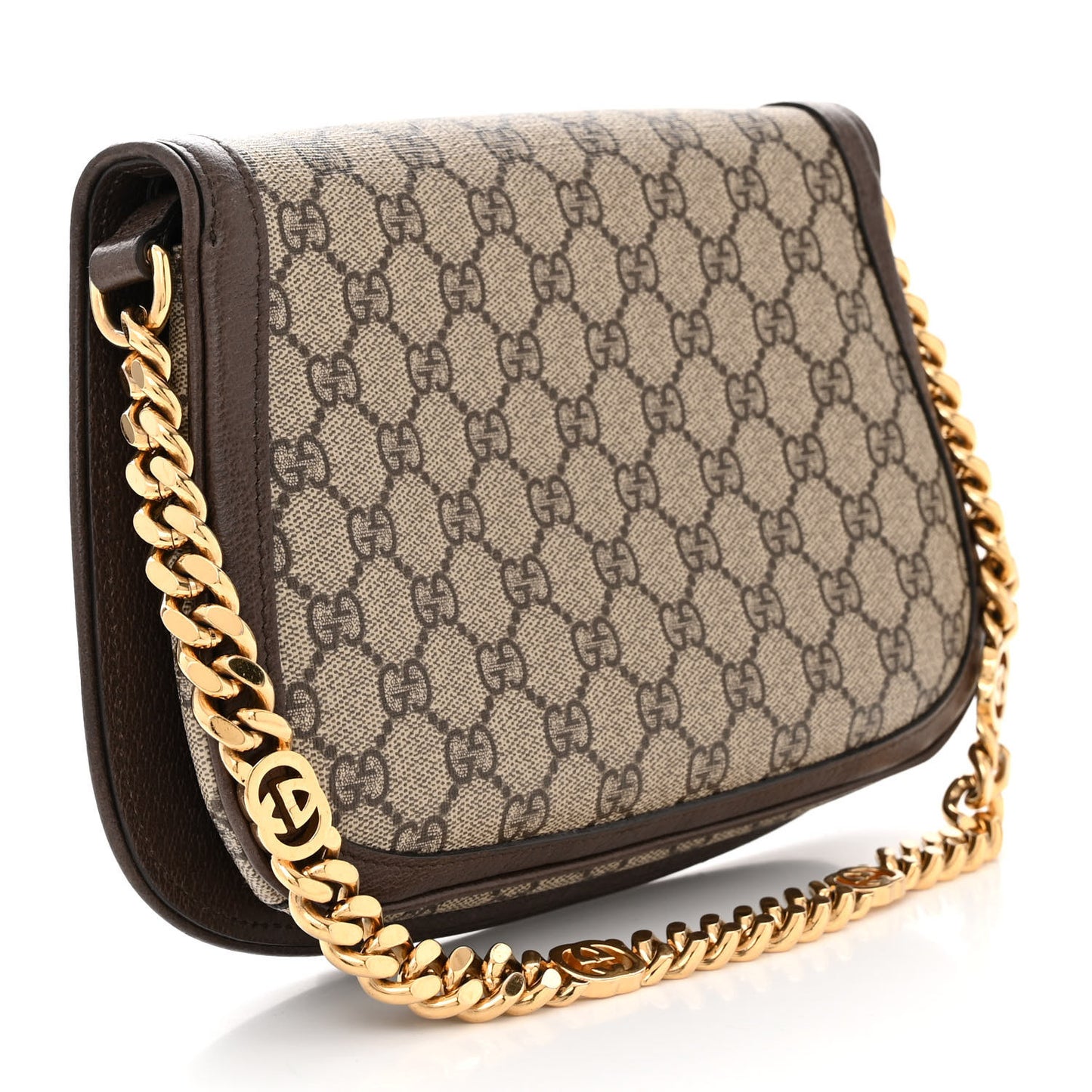 GG Supreme Monogram Textured Dollar Calfskin Blondie Chain Shoulder Flap Bag Beige Ebony New Acero