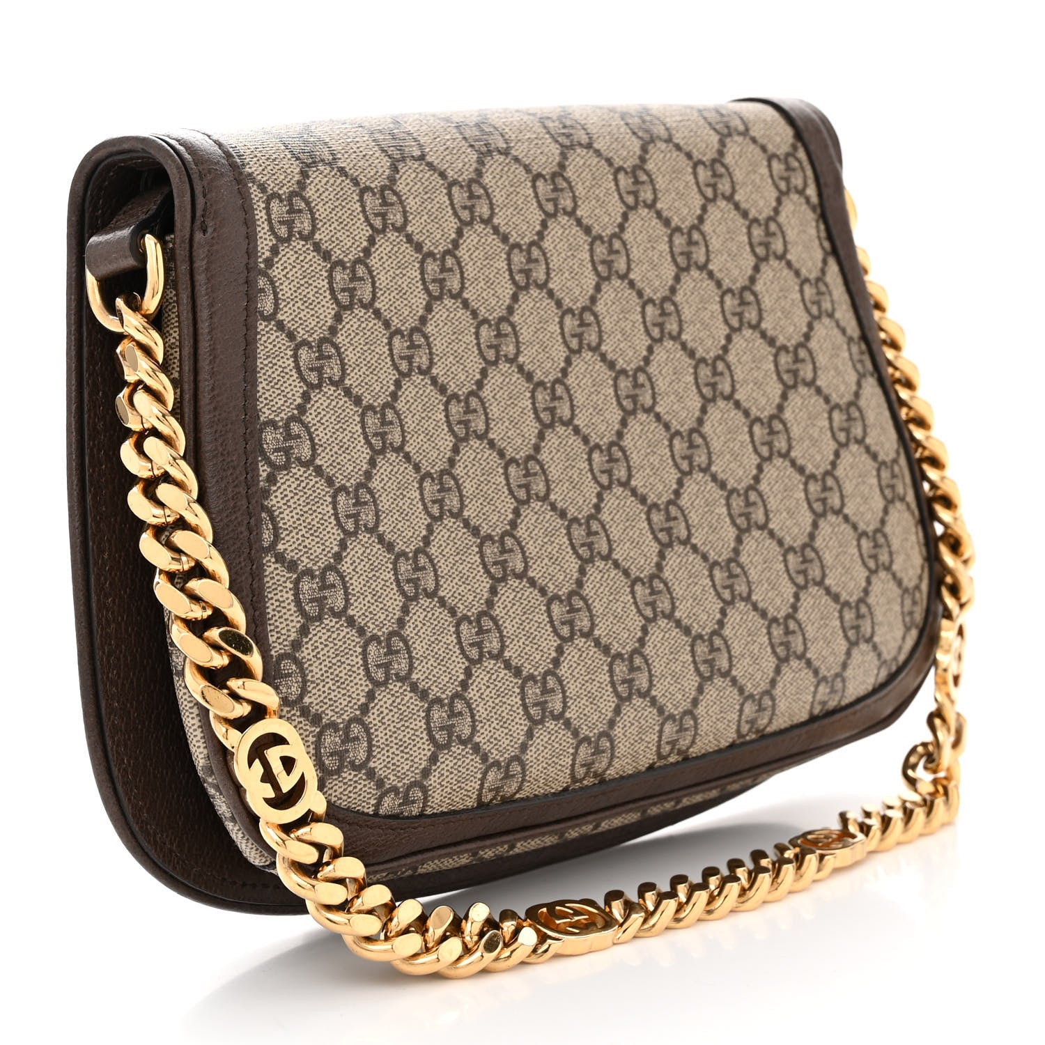 Gucci GG Supreme Monogram Textured Dollar Calfskin Blondie Chain Shoulder Flap Bag Beige Ebony New Acero 3 of 10