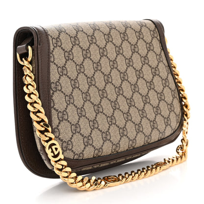 Gucci GG Supreme Monogram Textured Dollar Calfskin Blondie Chain Shoulder Flap Bag Beige Ebony New Acero 3 of 10