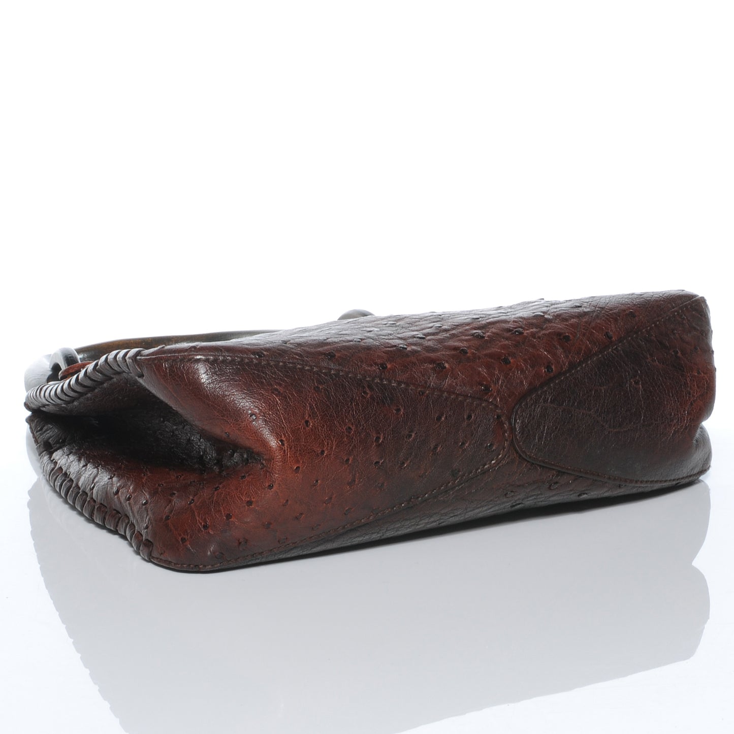 Ostrich Whipstitch Wooden Handle Small Hobo Brown