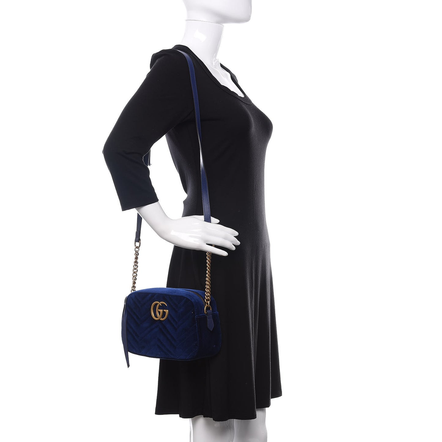 Velvet Matelasse Small GG Marmont Chain Shoulder Bag Cobalt