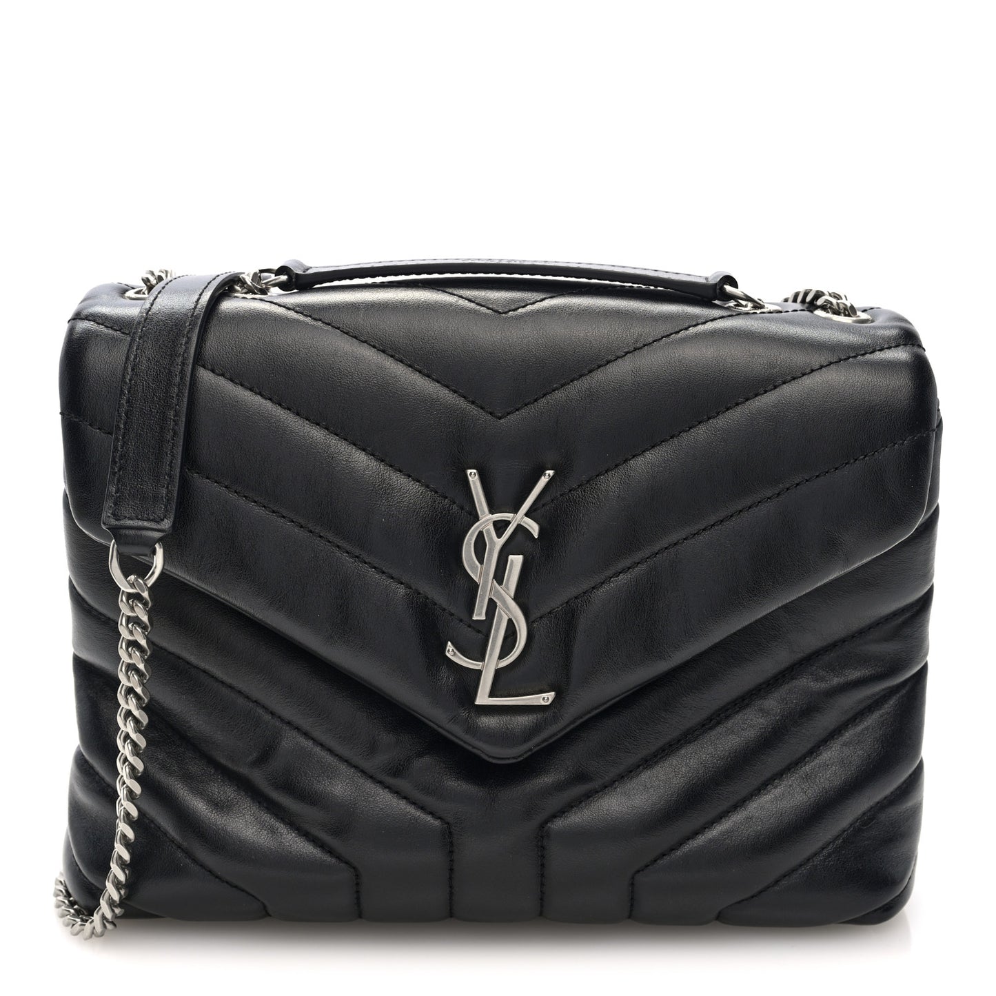 Calfskin Y Quilted Monogram Small Loulou Chain Satchel Black