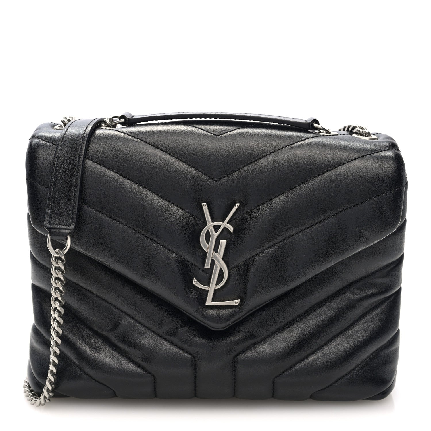 Saint Laurent Calfskin Y Quilted Monogram Small Loulou Chain Satchel Black 1 of 9