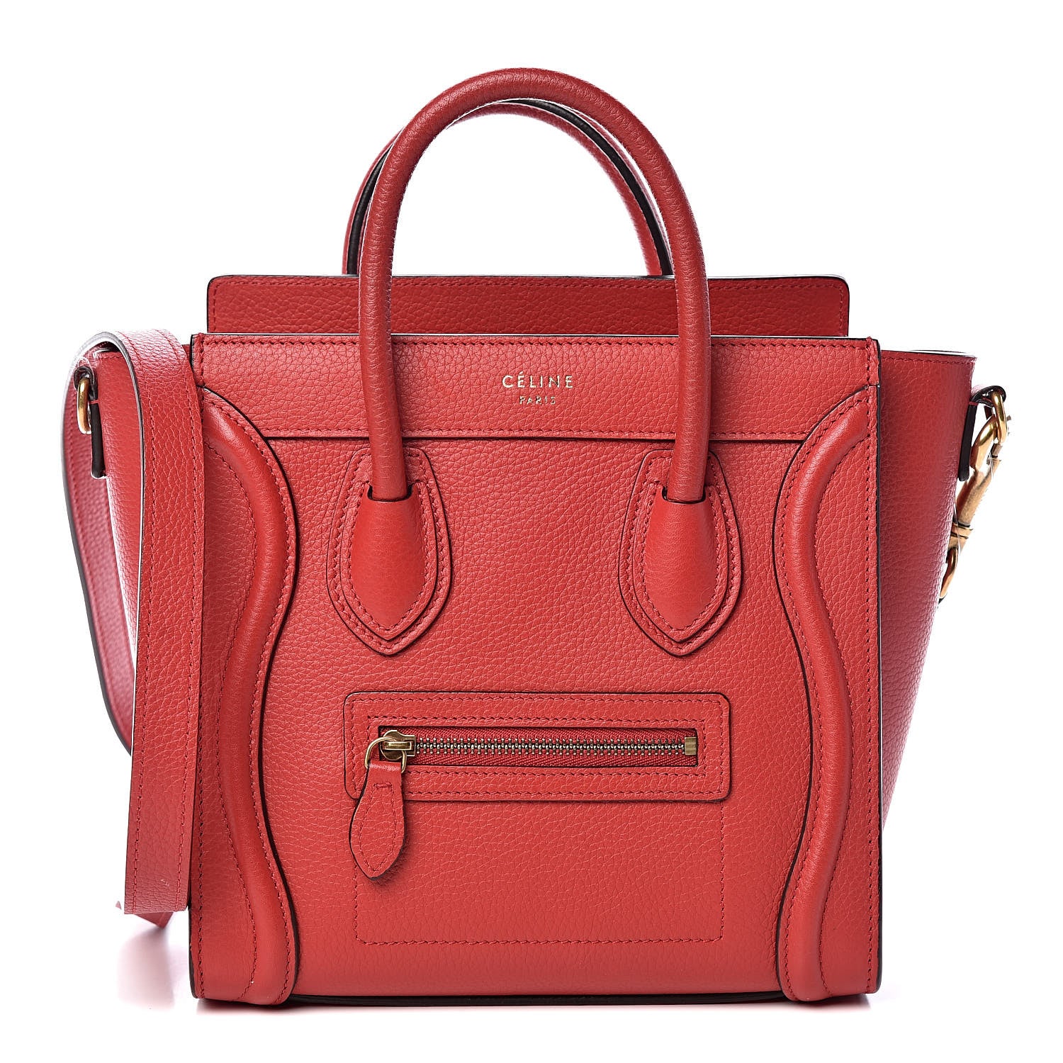 Celine Drummed Calfskin Nano Luggage Red 1 of 11