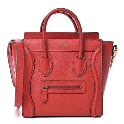 Celine Drummed Calfskin Nano Luggage Red 1 of 11